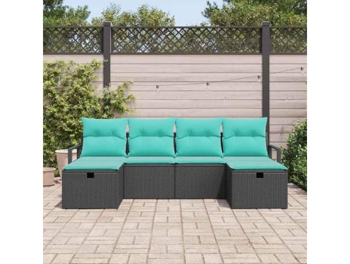 KTHLBRH Gartenmöbel-Set, 6-teilig, schwarz, türkis, Polyrattan Modularer Sitzsack mit Stauraum, strapazierfähig, atmosphärisch, für Terrasse