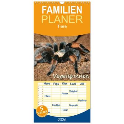 Familienplaner 2026 - Vogelspinnen mit 5 Spalten (Wandkalender, 21 x 45 cm) CALVENDO