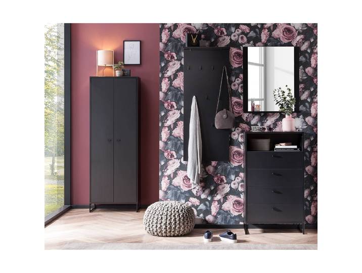 Schuhschrank Janne I 60 x 170 x 33cm Schwarz/Schwarz