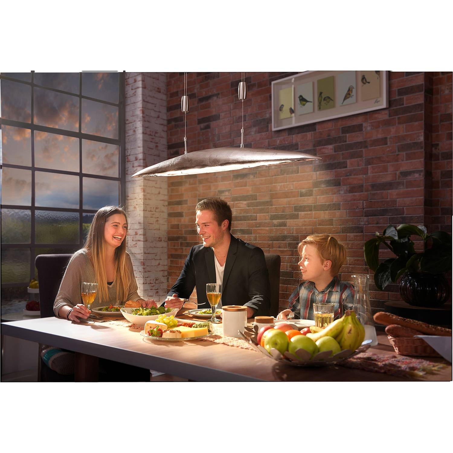 home24 LED-hanglamp Shine-Mussel zilver, 105 cm, aluminium