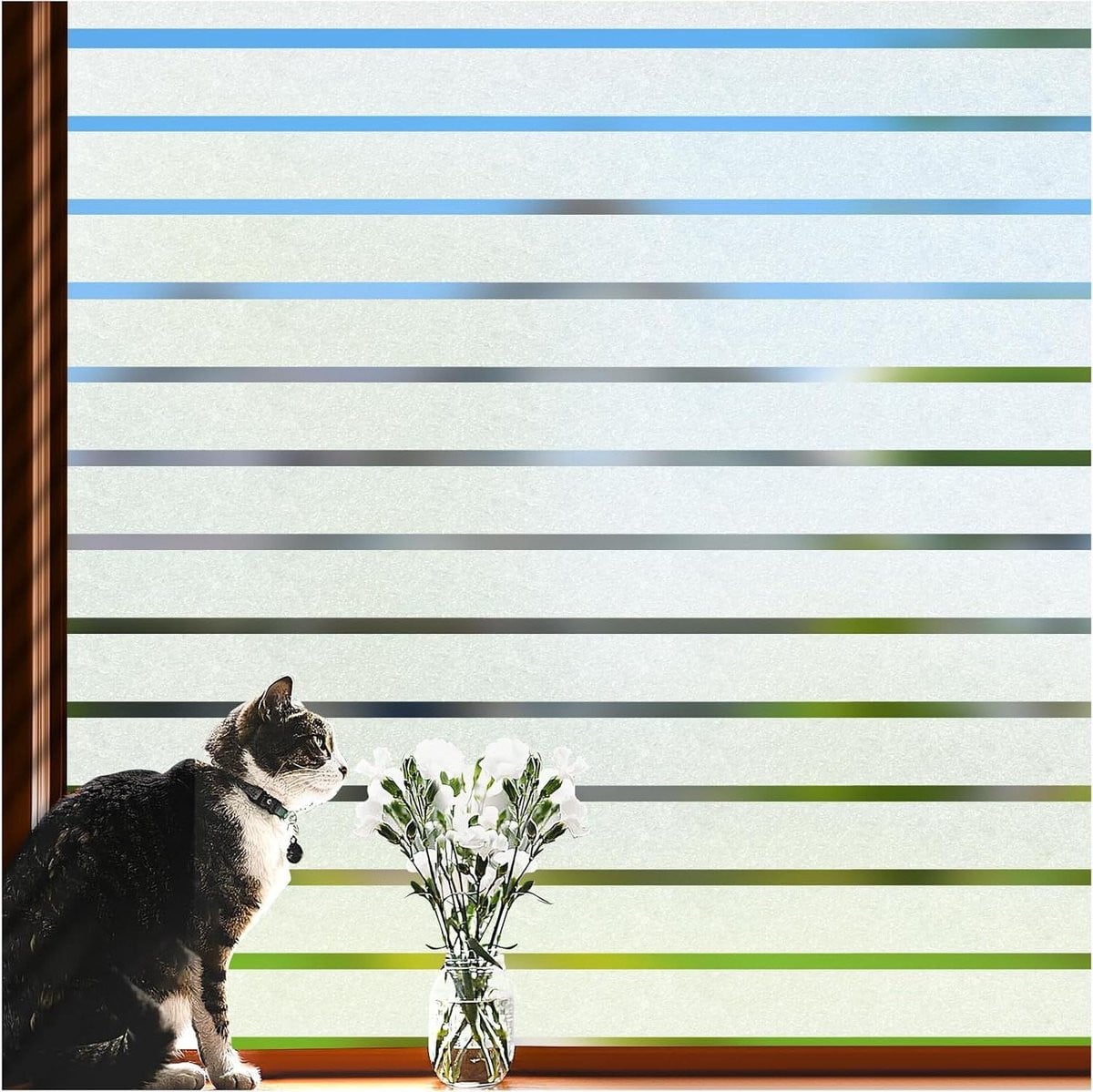 Raamfolie Frosted Streep Matglas voor Privacy, Warmte- en UV-bescherming, 35 x 200 cm