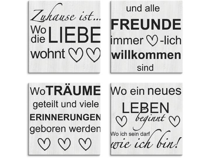 Leinwandbild ARTLAND Wo die Liebe wohnt 1-4 , grau (farbe bild(er): grau), B:40cm H:40cm, Leinwand, MDF, Bilder, Leinwandbild, 4er Set, verschiedene Grössen