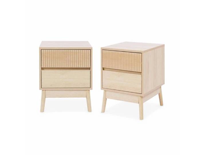 Lot de 2 tables de chevet deux tiroirs. décor bois et piétement en pin - Linear
