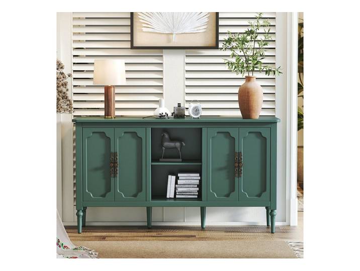 HOLTICO Sideboard Buffet Schrank mit 4 Türen und offenem Regal, Vintage Akzent Kommode (1 St), TV-Schrank, Küchenschrank, Kredenz, und Weinschrank