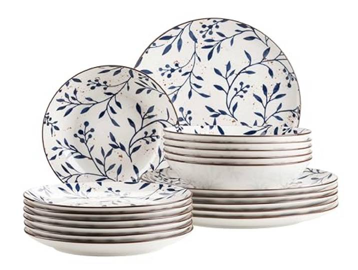 MÄSER Serie Olive, Geschirrset 18-teilig – Modernes Teller Set für 6 Personen, Porzellan (Blau)