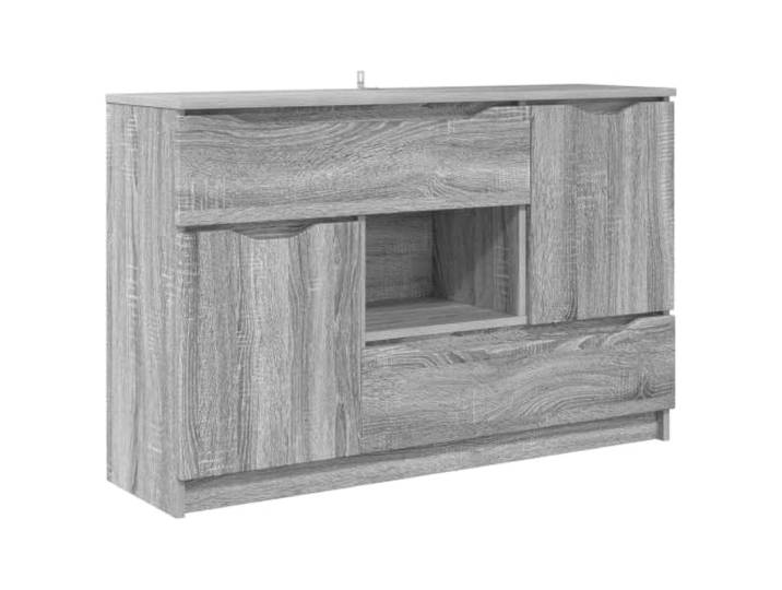 KPOTUERTU Sideboard Graues Sonoma 100 x 30 x 65,6 Holzwerkstoff Kugellager-Schubläden, Türanschläge, Holzwerkstoffrücken, Innenbereich, Wohn- und Essräume, pflegeleicht