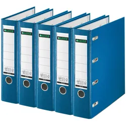 Leitz, Ordner, Plastik-Doppelordner fr 2 x A5 quer, 75 mm, blau (A5, 75 mm, 5 Stk.)