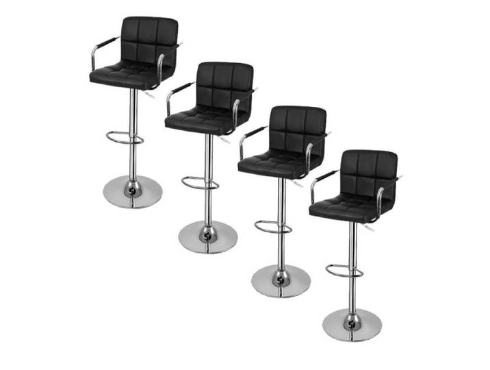 Tabourets de bar - hereubuy - Lot de 4 - Simili noir - Réglable en hauteur - Avec accoudoirs