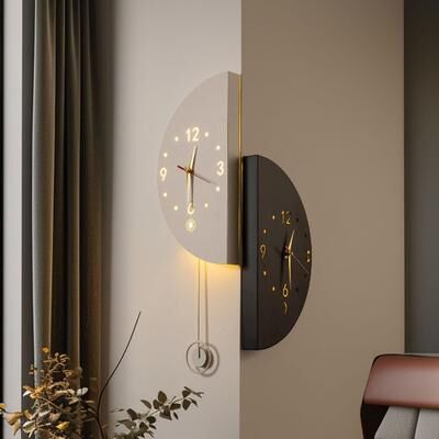 Value Selection Modern Double Sided Wall Clock With LED Light Silent Quartz Corner Design Modern Double Sided Wall Clock With LED Light Silent Quartz Corner Design