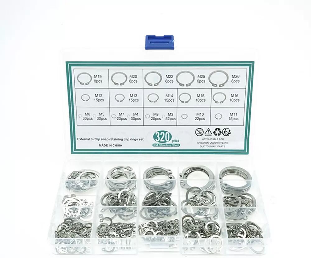 INF 320-teiliges hochfestes Außensicherungsring-Set, 3-26mm Edelstahl-Sicherungsringe Sortiment