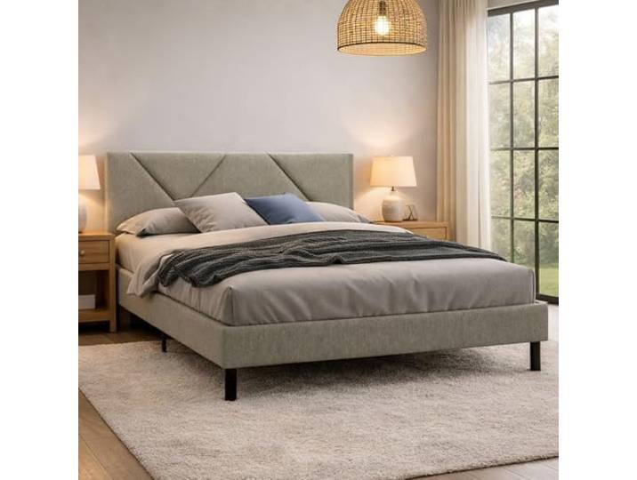 Dmora Doppelbett Tirino Grau Gepolstert, Inkl. Lattenrost