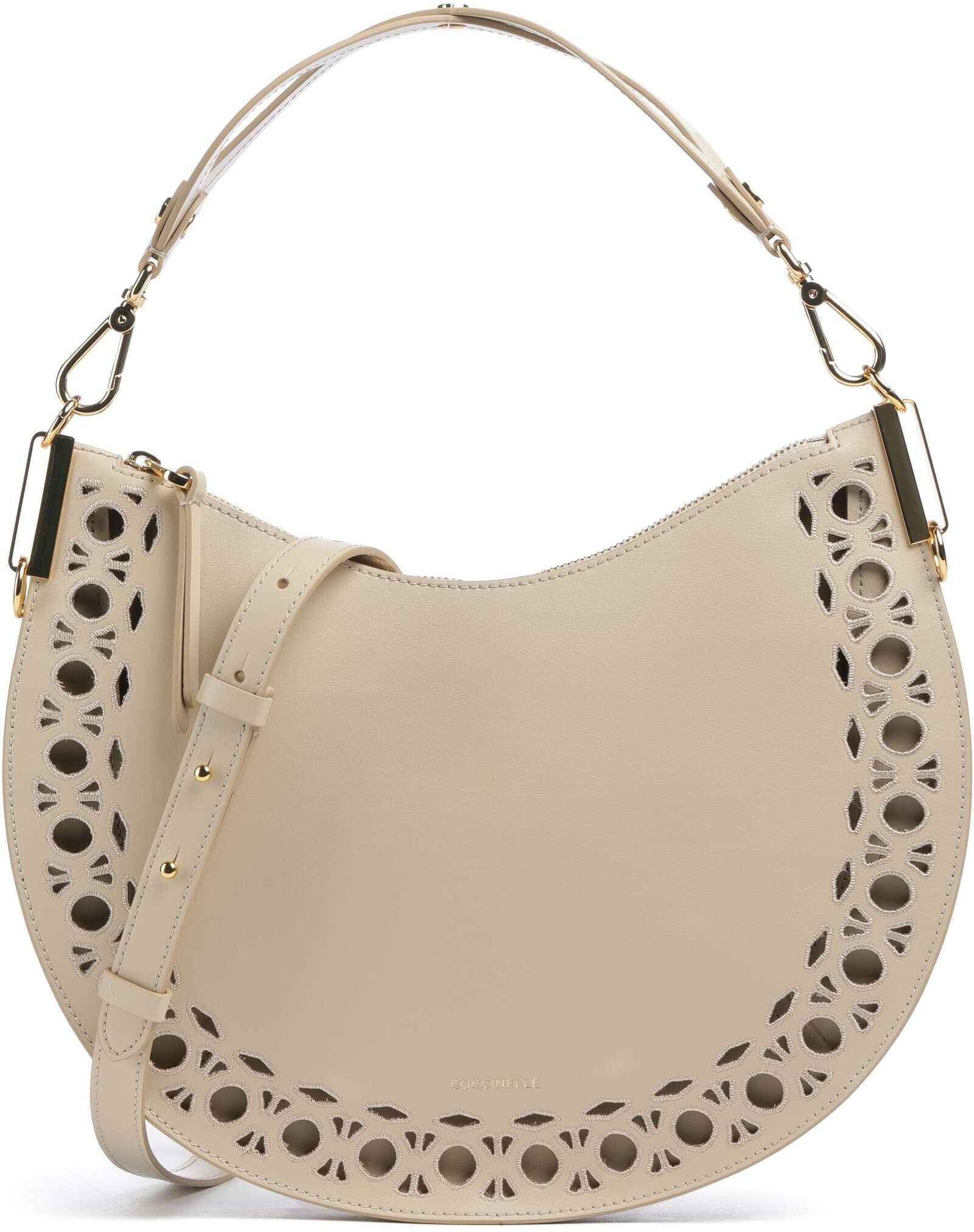 Coccinelle Sunup Monogram Sangallo Beuteltasche aus Leder, beige