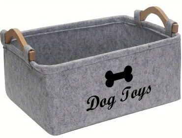 Uplift Essentials Felt Pet Toy Storage Box Organizer For Dogs And Cats gray