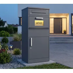 Westmann Nox | Metall Paketbox mit Briefkasten und LED | Anthrazit | 50x38,5x112 cm - Anthrazit
