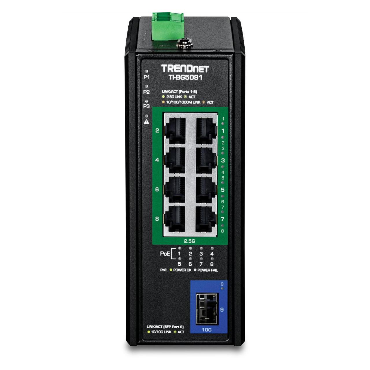 Trendnet TI-BG5091 Industrial DIN-Rail Switch 2,5G 9-Port PoE++ mit 10G Ports (9 Ports) (TI-BG5091)