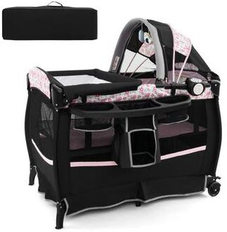 Costway 4 in 1 Portable Pack and Play Baby Nursery Center with Bassinet-Pink