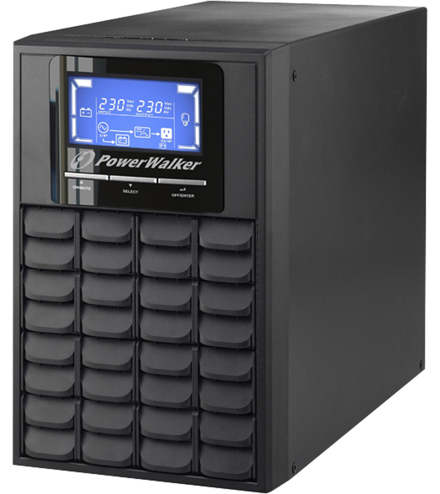 PowerWalker VFI 1000C LCD Uninterruptible Power Supply (UPS), dubbele conversie, 1 kVA, 800 W, sinusgolf, 110 V, 300 V