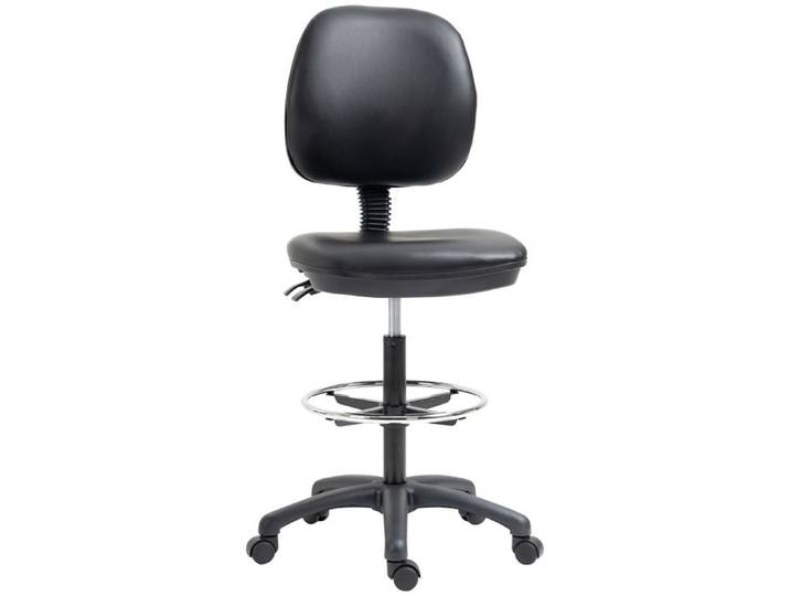 Tabouret à roulettes - Vinsetto - hauteur réglable 69-91 cm dossier inclinable et repose-pieds réglable - acier tissu - noir