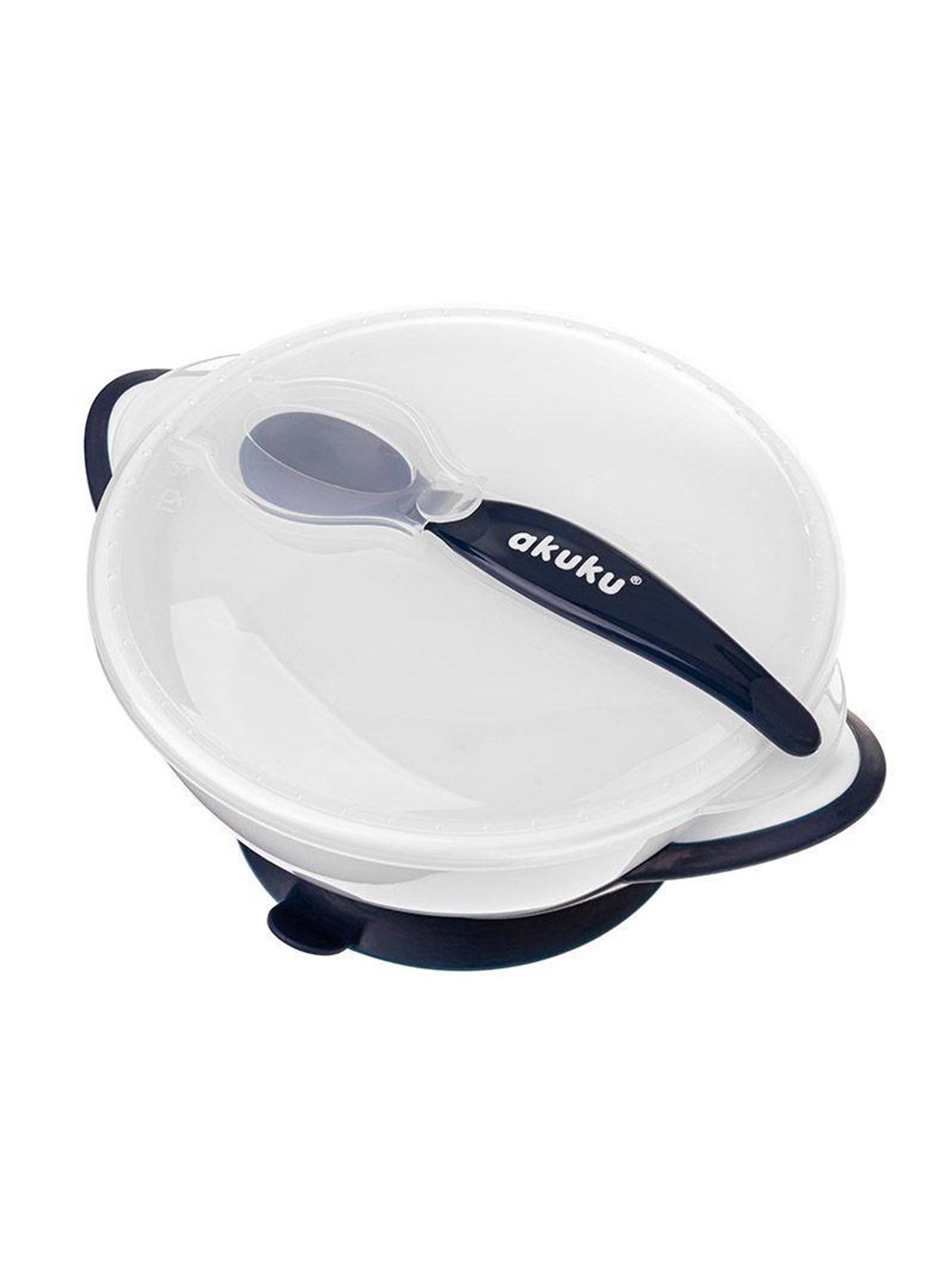 Akuku Suction bowl with spoon WHITE/NAVY BLUE