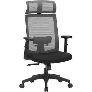 Songmics Bürostuhl OBN55BG, schwarz/grau, Stoff/Netz, Kopfstütze, bis 120 kg