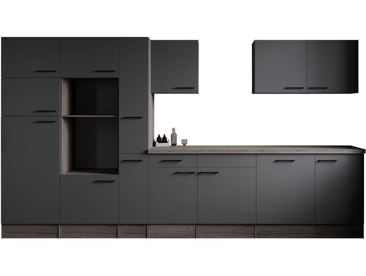 Küchenzeile RESPEKTA Oliver , küche: grau, front: grau matt, korpus: eiche york nachbildung, arbeitsplatte: eiche york nachbildung, B:370cm H:205cm T:60cm, Komplettküchen-Sets, Küchenzeile, Breite 370 cm, 90 cm Arbeitshöhe, in exklusiver Konfiguration für OTTO