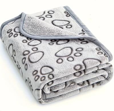 Uplifted Goods Soft Paw Print Pet Blanket For Dogs And Cats grey s
