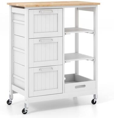 Costway Rolling Kitchen Island Utility Storage Cart with 3 Large Drawers-White