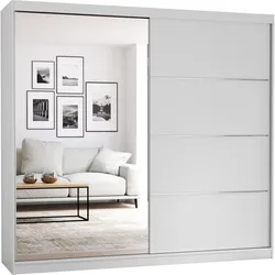 SCHWEBETÜRENSCHRANK Multi 42 Weiß/Weiß + Spiegel mit LED Beleuchtung 203 cm