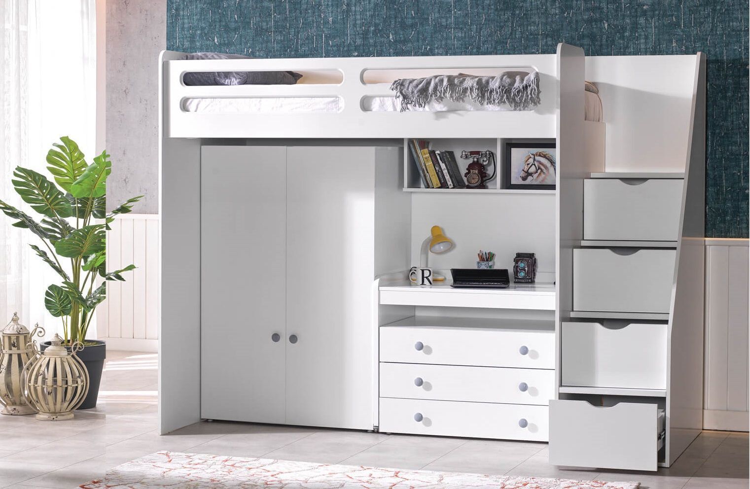 Hochbett-Set Smarti 4-teilig ohne Schrank - Weiß