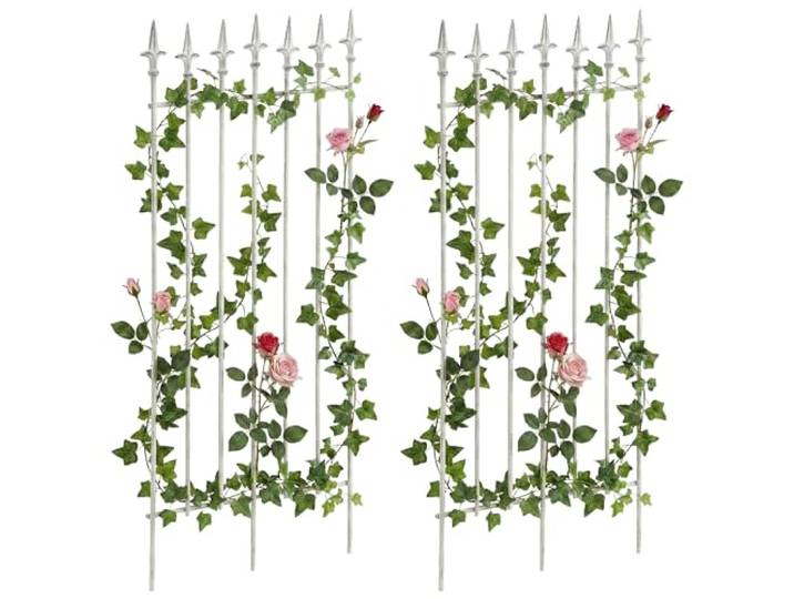 CLP Rankgitter 2er Set Metall 100x50 cm Elisa, Kletterhilfen stabil für Rosen und Efeu, Pflanzgitter im Jugendstil, Rankhilfen für Garten Farbe antik weiß