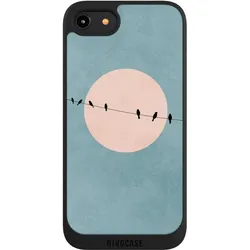 Nivocase Handyhülle für Apple iPhone 8 Hülle NIVOpure Case Schwarz Mond Vogel türkis (Apple iPhone 8), Smartphone Hülle, Schwarz, Türkis