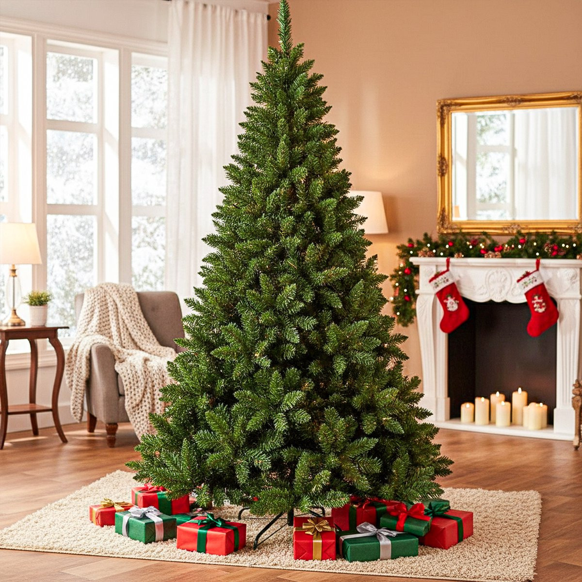 AG Luxe Kerstboom met Verlichting 210 cm - Extra Vol met 1200 Takken - Realistische Kunstkerstboom