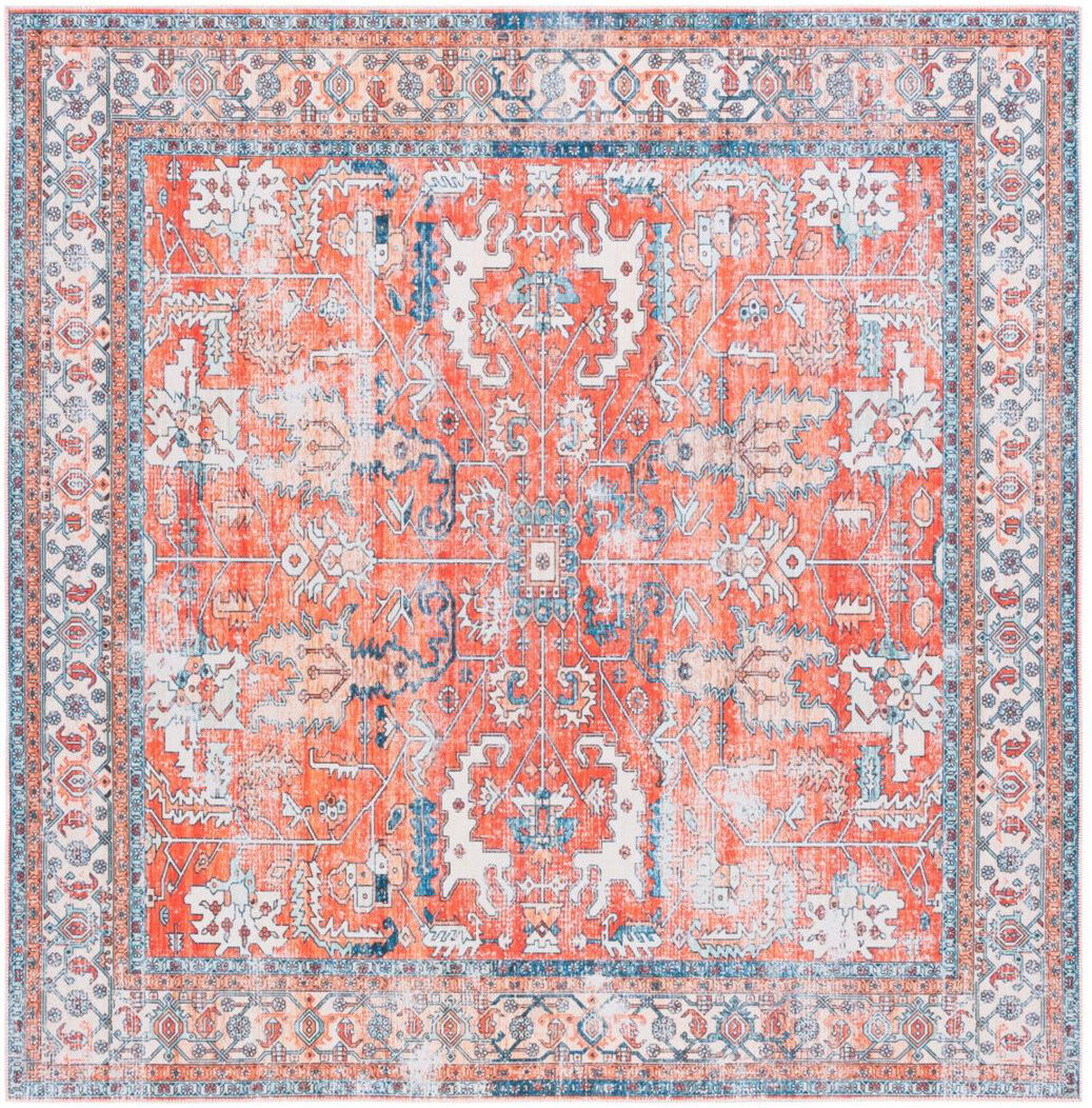 Blue Elephant Arizona Dynasty Machine Washable Area Non-Slip Rug In Red & Blue Grey;Red;Blue Square 183cm