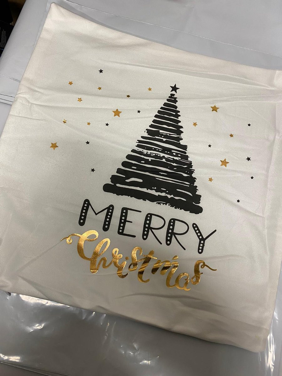 Kerst kussenhoes grijs met gouden kerstboom