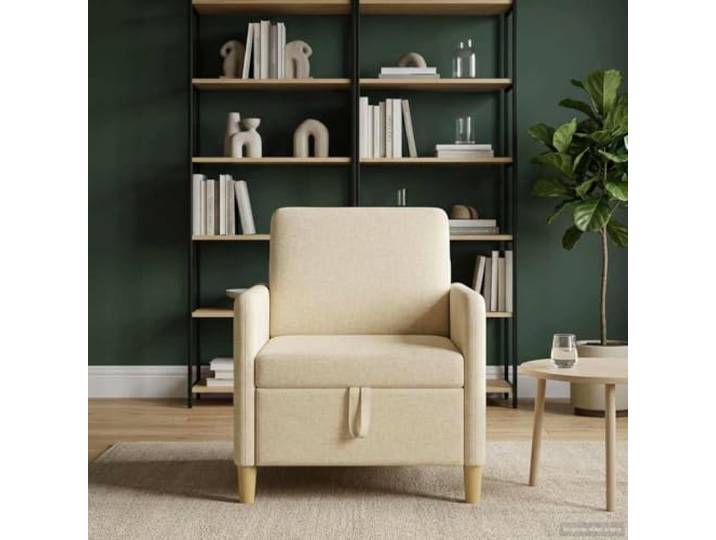 Sofa mit Stauraum Creme 72x78x87 cm Polyester, Hochklappsitz, abnehmbare Abnehmbare Bezüge, Schaum-Faser-Kissen, Metall-Holzrahmen, braune Kunststoffbeine, platzsparend