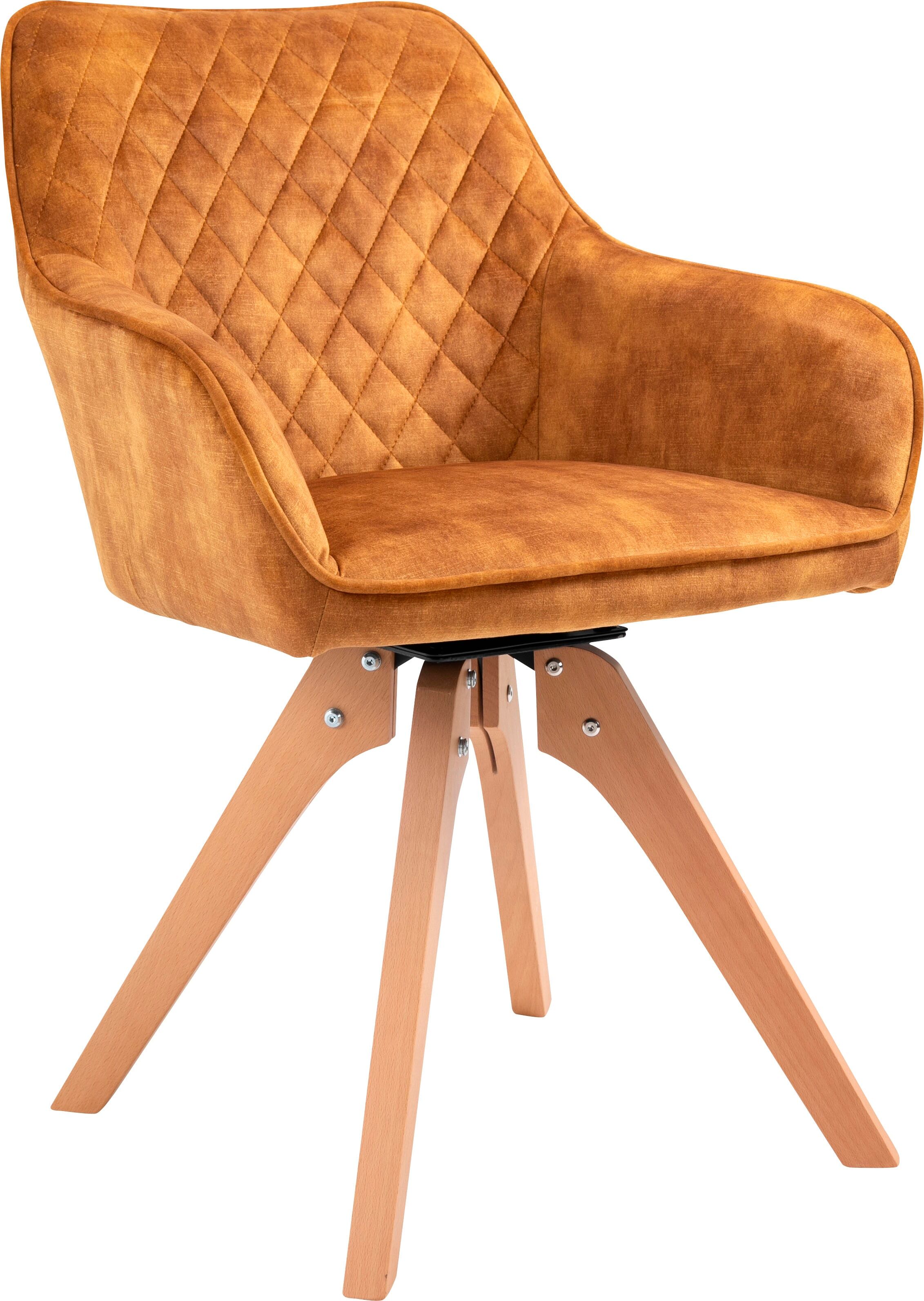 Armlehnstuhl SALESFEVER "Växjö - Esszimmerstuhl Komfort und Stil", braun (gold, eiche, eiche), B:59cm H:85cm T:61cm, Samtvelours (100% Polyester), Buche Massivholz, Stühle, Armlehnstuhl, Sitzkomfort neu definiert: 180 Drehplatte inklusive gold, eiche, eic