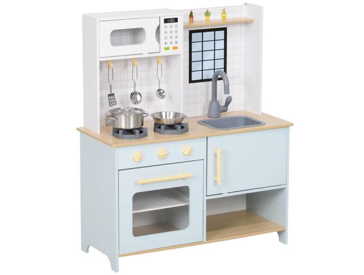 Aiyaplay Kinderküche Spielküche mit Mikrowelle, Herd und Backofen, Küchenzubehör, Blau, 33x85.2x72 cm, unisex, Spielzeug, Kinderküchen