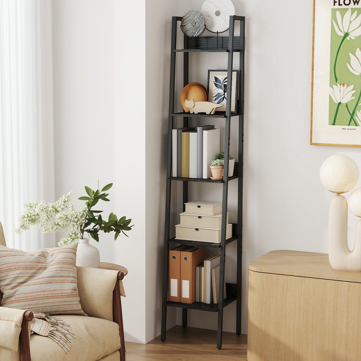 Smal ladderplank boekenkast met 5 niveaus voor thuis of op kantoor