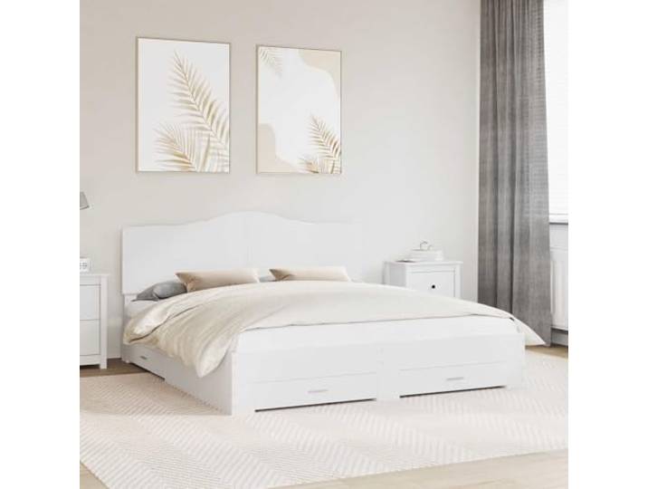 RJPLMFV Bettgestell mit Schublade, Weiß, 180 x 200 cm, Holz Mit Kopfteil, 2 Schubladen, Höhe 32 cm, einfache Montage, einfache Wartung