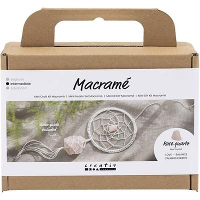 Creativ Company Mini Kreativ Set Macramé, Traumfänger mit Kristall, aus Rosenquarz, Hellrosa, Weiß