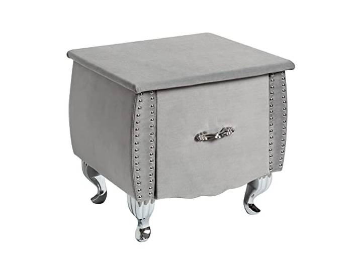 invicta INTERIOR Nachttisch EXTRAVAGANCIA 47cm - Silbergrau Silber - Samt Stauraum, hochwertig, stabile Konstruktion, für Schlafzimmer, eleganter Look, Eyecatcher, Schubladen, Metallgestell