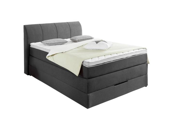 Carryhome Boxspringbett, Anthrazit, Textil, H2 + H3, 7-Zonen, 100x200 cm, Topper durchgehend, Schlafzimmer, Bett, Einzelbetten