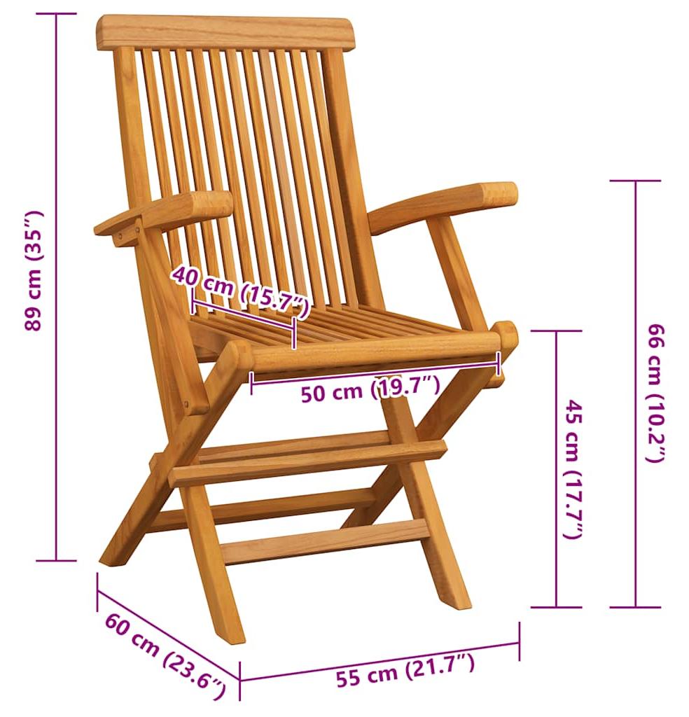 vidaXL Klappstühle mit roten Kissen, 4 Stück, Massivholz Teakholz