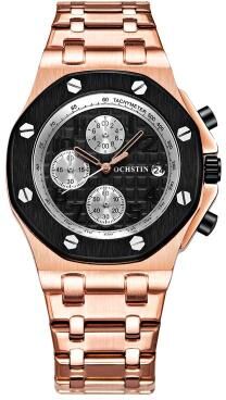 Everyday Crate OCHSTIN 6100D Mens Luminous Quartz Stainless Steel Watch black+rose Gold