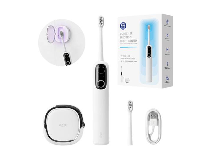 BAIR CARE i7 Brosse à dents électrique avec station de rangement murale UV-C, oscillation à grand angle, autonomie de 220 jours, 5 modes et 3 intensités, résistance à l’eau IPX8, recharge USB-C