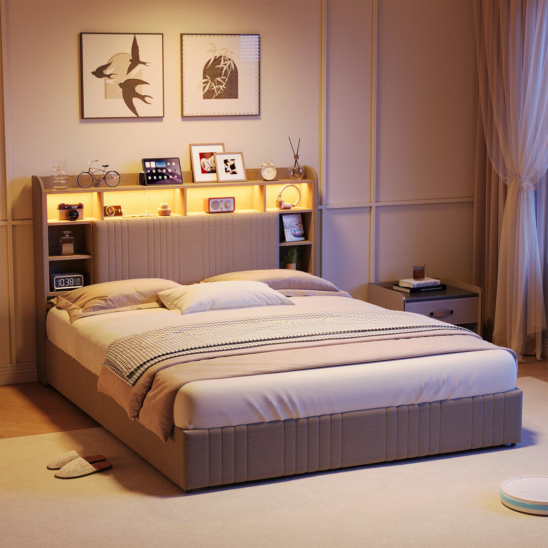 Metro Upholstered Storage Bed Beige European Double (140 x 200 cm)