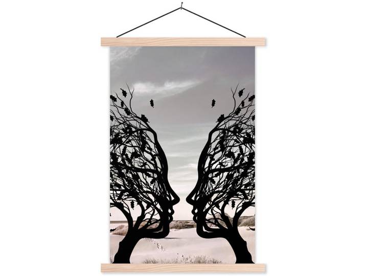 MuchoWow Poster MIT Magnetleisten - Strand - Meer - Menschen - Baum - Moderne Kunst - 60x90 cm, Hellgrau, Textil, Rechteckig, 60x90x0.15 cm, Bilder & Rahmen, Bilder, Wandbilder