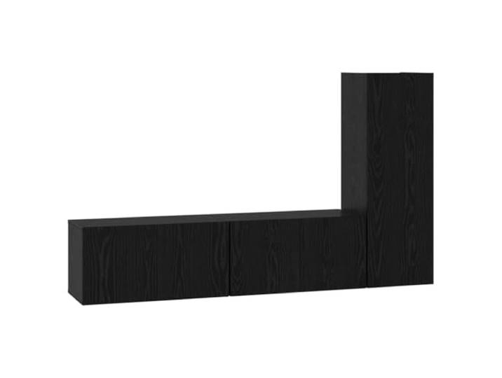 LKJephalotrope TV-Schrank Set 3-teilig Schwarz Eichen-Optik Holzwerkstoff Schwebende Phonomöbel Kombination für Wohnzimmer und Gästezimmer mit Scharniertüren sowie Regalfächern.