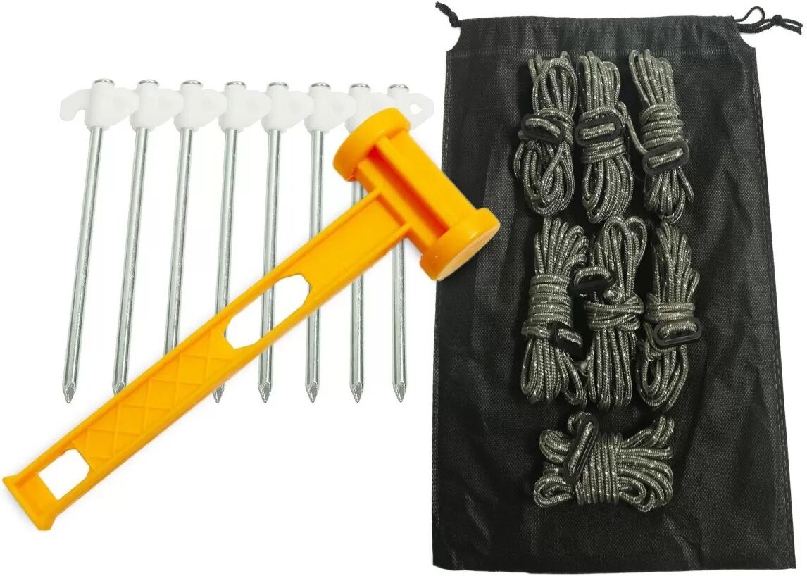 INF Zeltnagel-Set + Hammer: 30cm x 35cm Camping Zeltpflock-Set mit winddichten Seilen