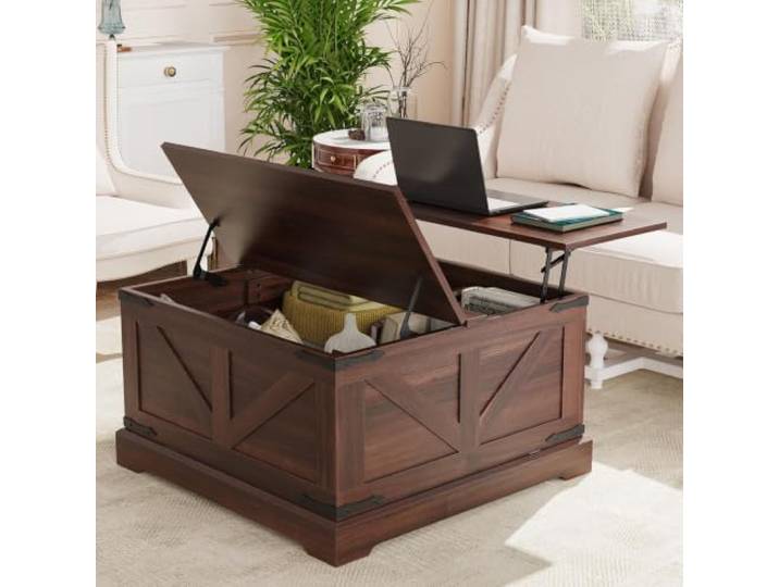 Anunweldo Lift Top Couchtisch, Couchtisch mit Stauraum, quadratischer Mitteltisch für das Wohnzimmer (Walnussbraun)
